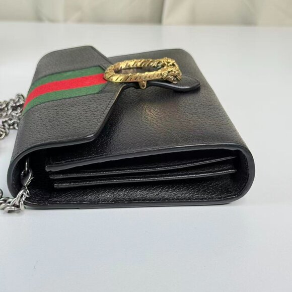Gucci Black Leather Small Dionysus Crossbody Bag with Iconic Green & Red Webbing - Picture 5 of 8